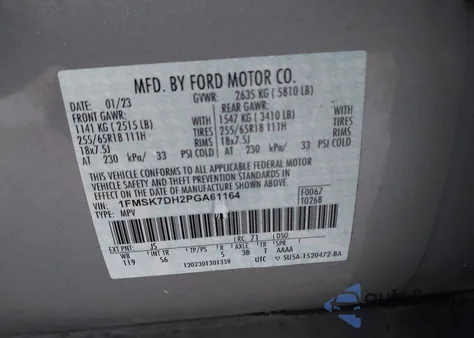 2023 Ford Explorer Xlt from USA, damaged, VIN 1FMSK7DH2PGA61164